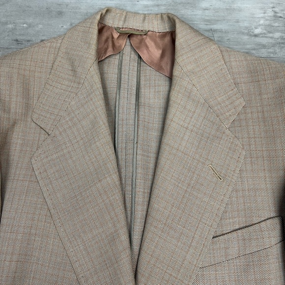 Vintage 1950s Tan w/ Orange Check Plaid Suit 38R - Picture 2 of 16